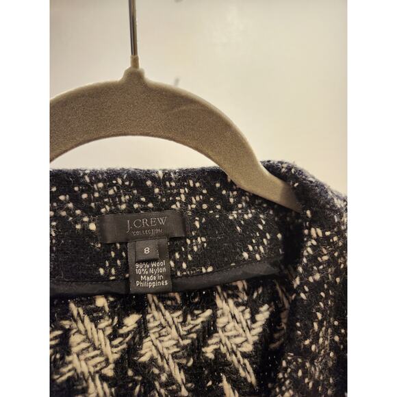 J.Crew Collection Wool Tweed Zip‎ Jacket Black White Size 8 Classic Chic - Picture 4 of 8